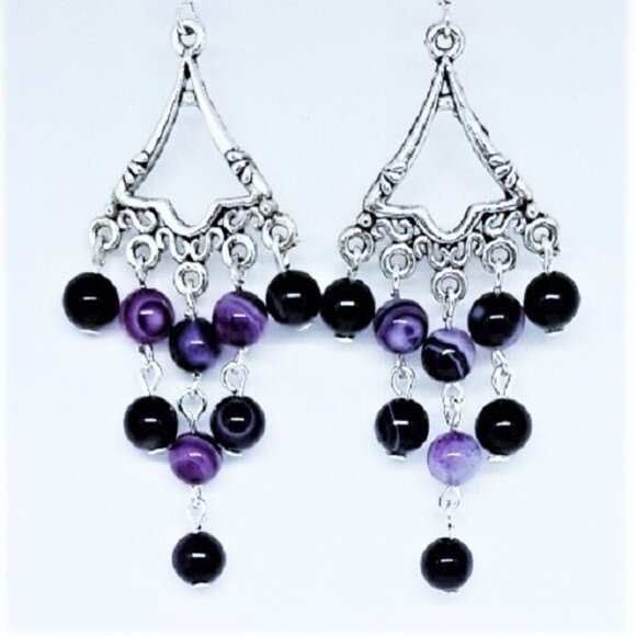 Striped Agate Dangle Earrings - Picture 1 of 1